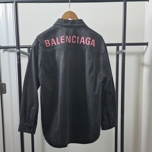 Balenciaga OVERSIZED Black Denim Jacket with Pink Back Logo